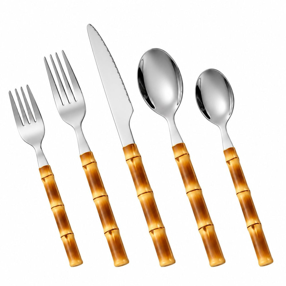 Prestige - Bamboo, Brown Bamboo Handle, SS, 20 Pc Flatware Set - Gift Box