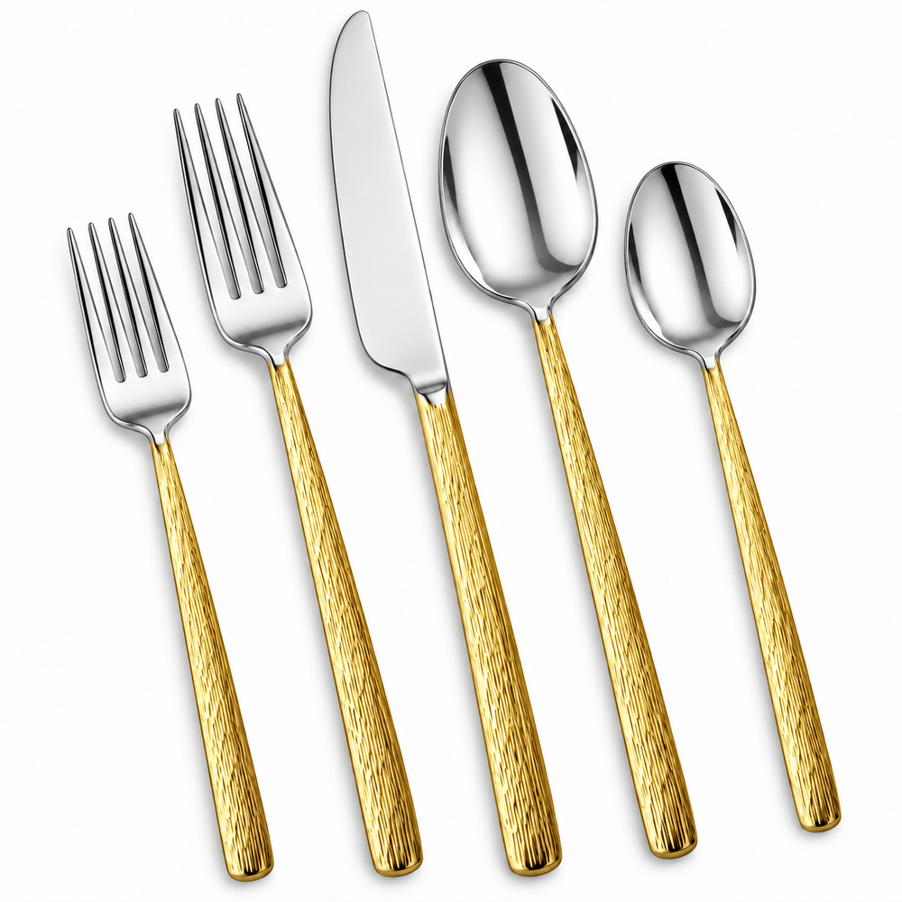 Prestige - British Isle, Silver with Gold Handle, 18/10 SS, 20 Pc Flatware Set - Gift Box