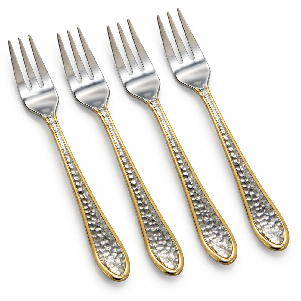 Prestige - American Hammered, Gold Accent, 18/10 SS, Fruit Fork, 4 Pc Set
