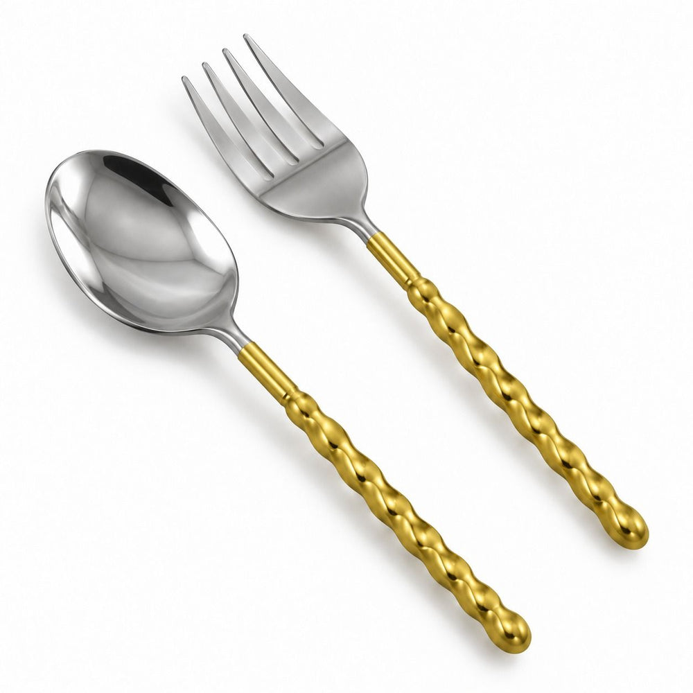 Prestige - Brass, Spiral, Silver with Gold Handle, SS, Salad Server, 2 Pc Set