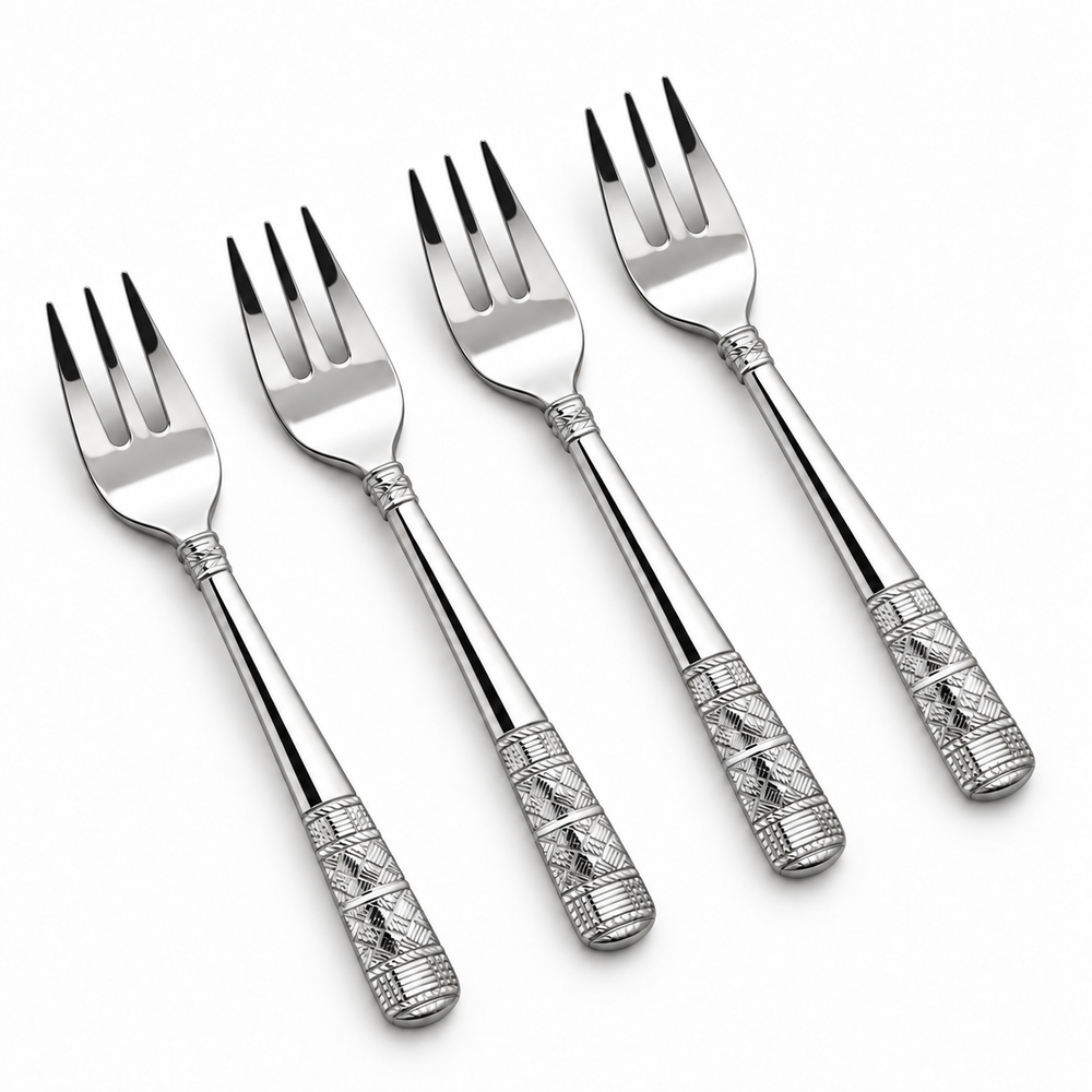 Prestige - Grecian, Shiny Silver, SS, Fruit Fork, 4 Pc Set