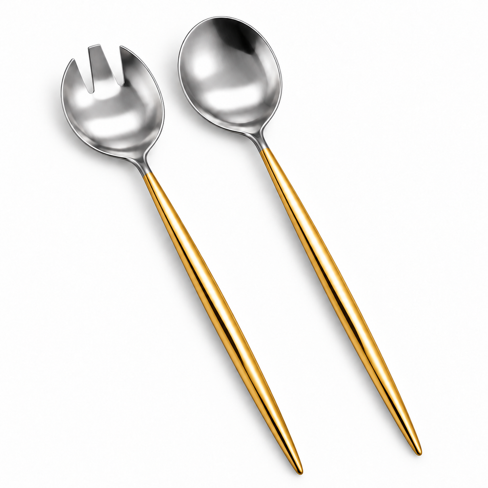 Prestige - Tai Chi, Shiny Silver with Gold Handle, SS, 2 Pc Serving Set