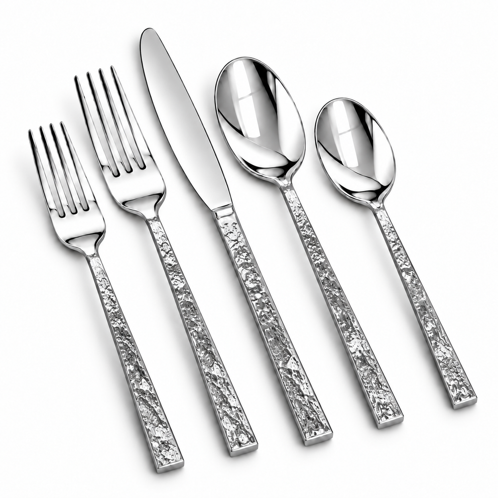 Prestige - Mohabe, Shiny Silver with Textured Handle, 18/10 SS, 20 Pc Flatware Set - Gift Box