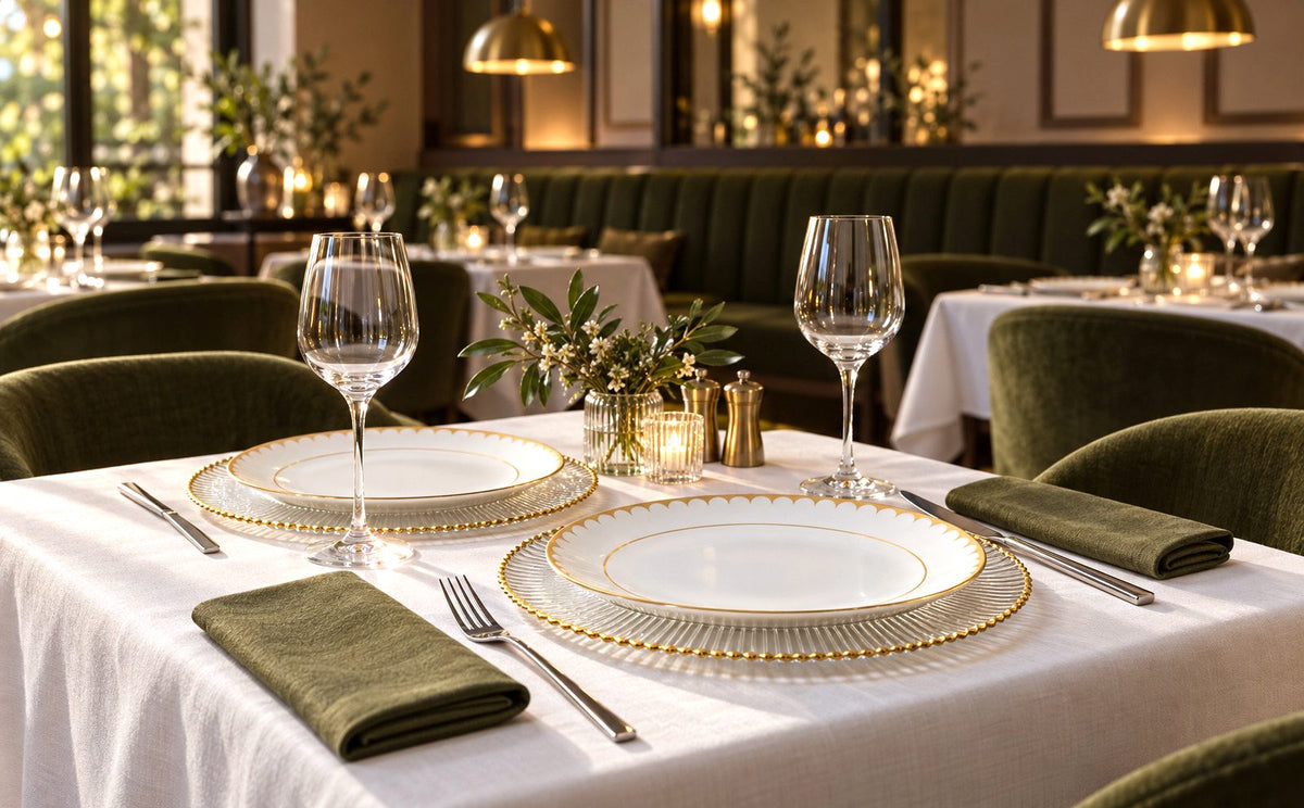 Restaurant prepared for dinner service