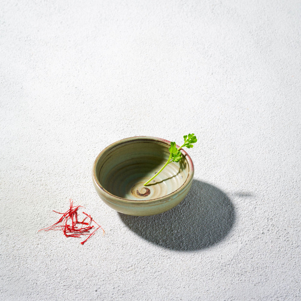 Vikko - Stoneware, Palm, Mini Bowl, Sage Green with Brown, 3", 3.5 oz