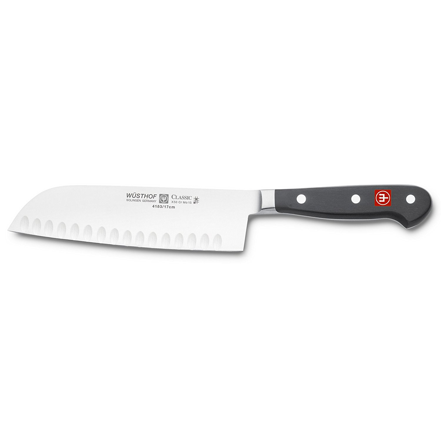 Wusthof – Classic, Santoku Knife, Granton Blade, Black, 7″ | Rental