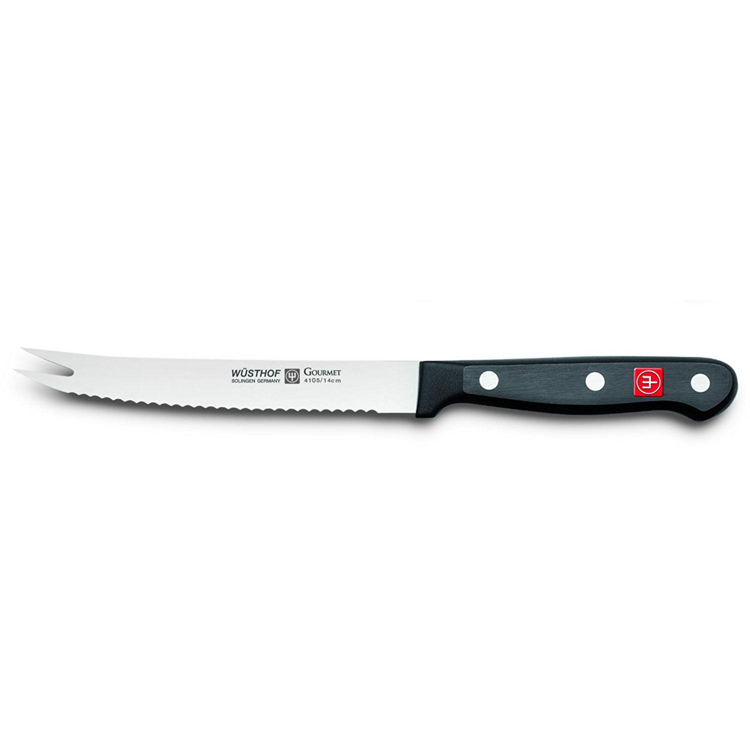 Wusthof – Gourmet, Tomato Knife, Serrated Blade, Fork Tip, Black, 5.5″ | Rental