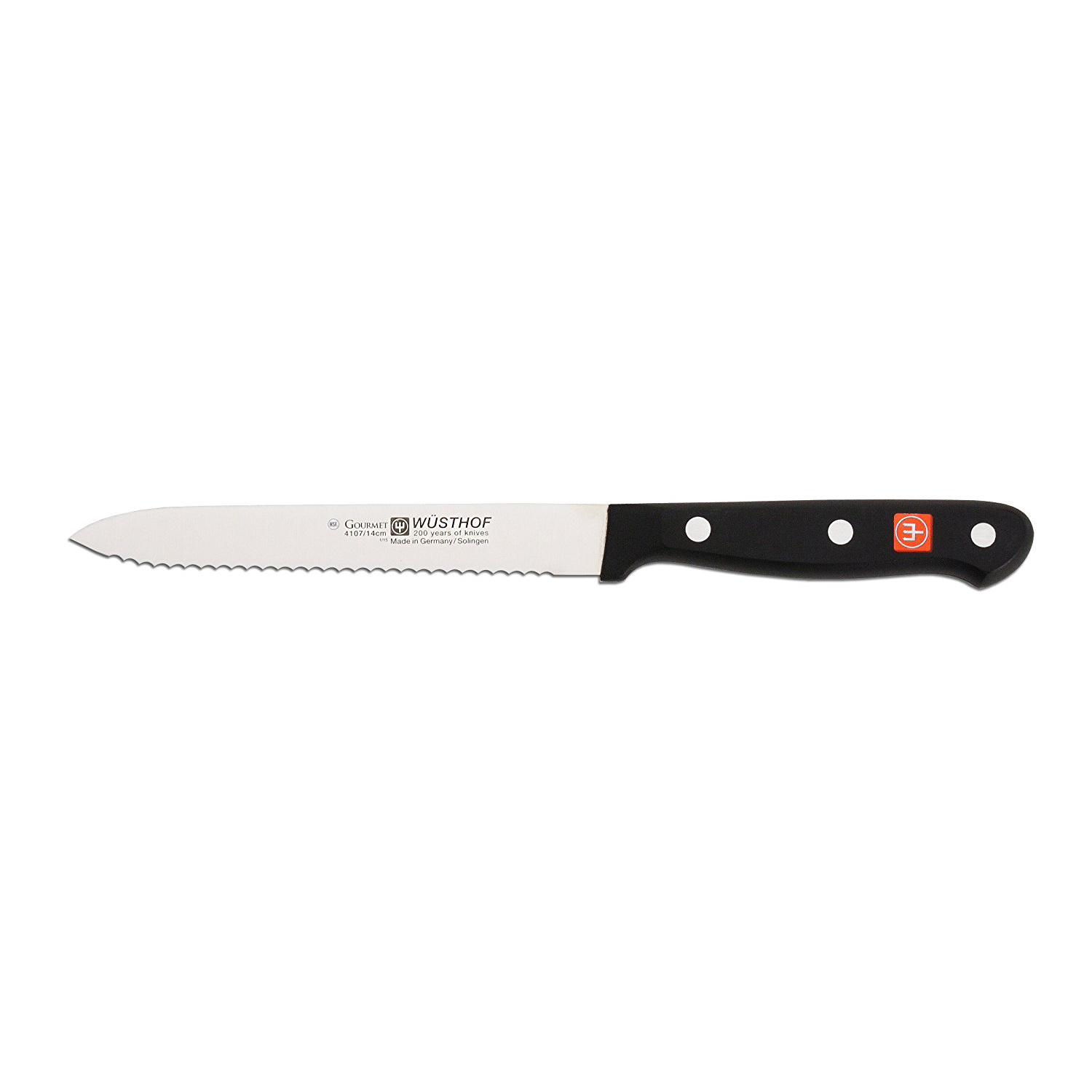 Wusthof – Gourmet, Utility Knife, Serrated Blade, Spear Tip, Black, 5″ | Rental