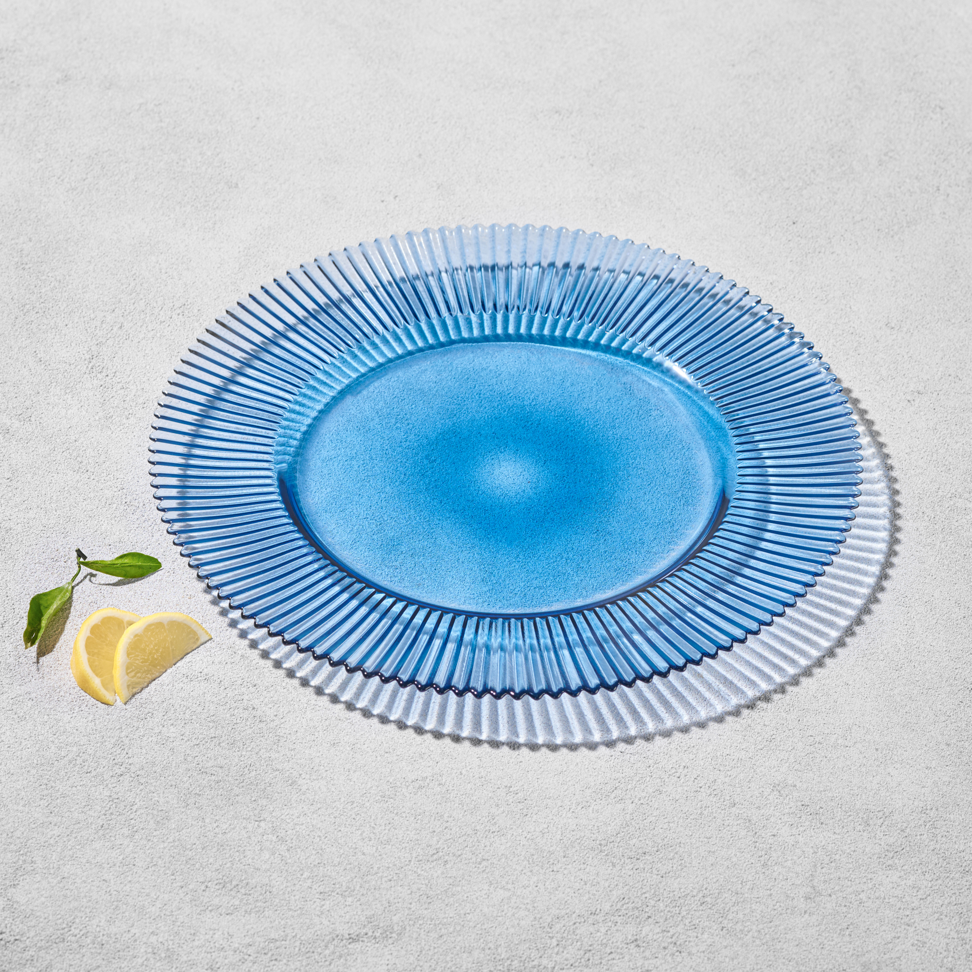 Vikko – Forest, Ribbed Glass Charger, Blue, 13″ | Rental Vikko – Forest, Ribbed Glass Charger, Blue, 13″ | Rental