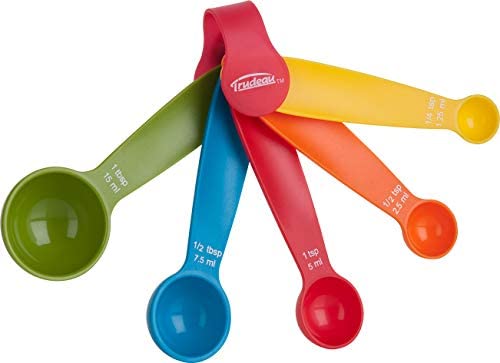 Trudeau – Primary Colored Measuring Spoons Set, 1/4 t, 1/2 t, 1 t, and 1/2 T, 1 T