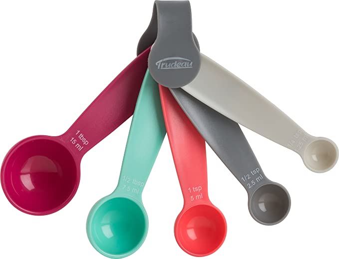 Trudeau – Pastel Colored Measuring Spoons Set, 1/4 t, 1/2 t, 1 t, and 1/2 T, 1 T